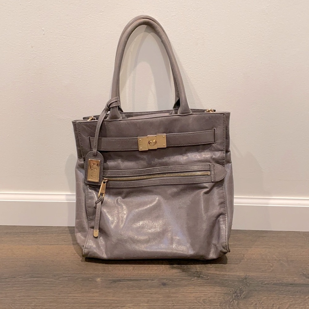 Authentic Badgley Mischka grey leather tote.